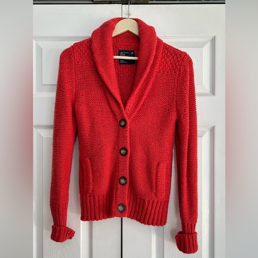 American Eagle Outfitters Orange Cardigan Sweater Y2K Thick Chunky Size Medium
